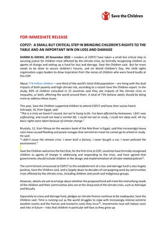 COP27 Press Release